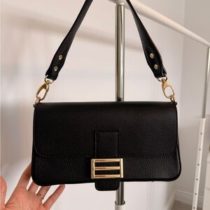 Elegant Black Genuine Leather Shoulder Bag